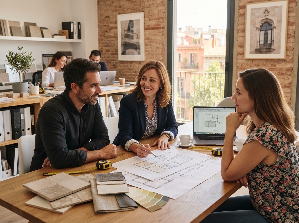 reformas integrales — equipo analizando paneles de datos financieros en una oficina